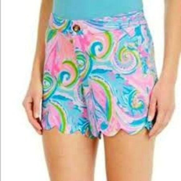 Lilly Pulitzer Buttercup Stretch Shorts Size 4 Scalloped Hem Carnival Coral - Picture 8 of 10